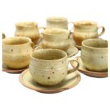 Ray Finch for Winchcombe Pottery, a set of 9 stoneware cups and saucers, pottery and makers mark