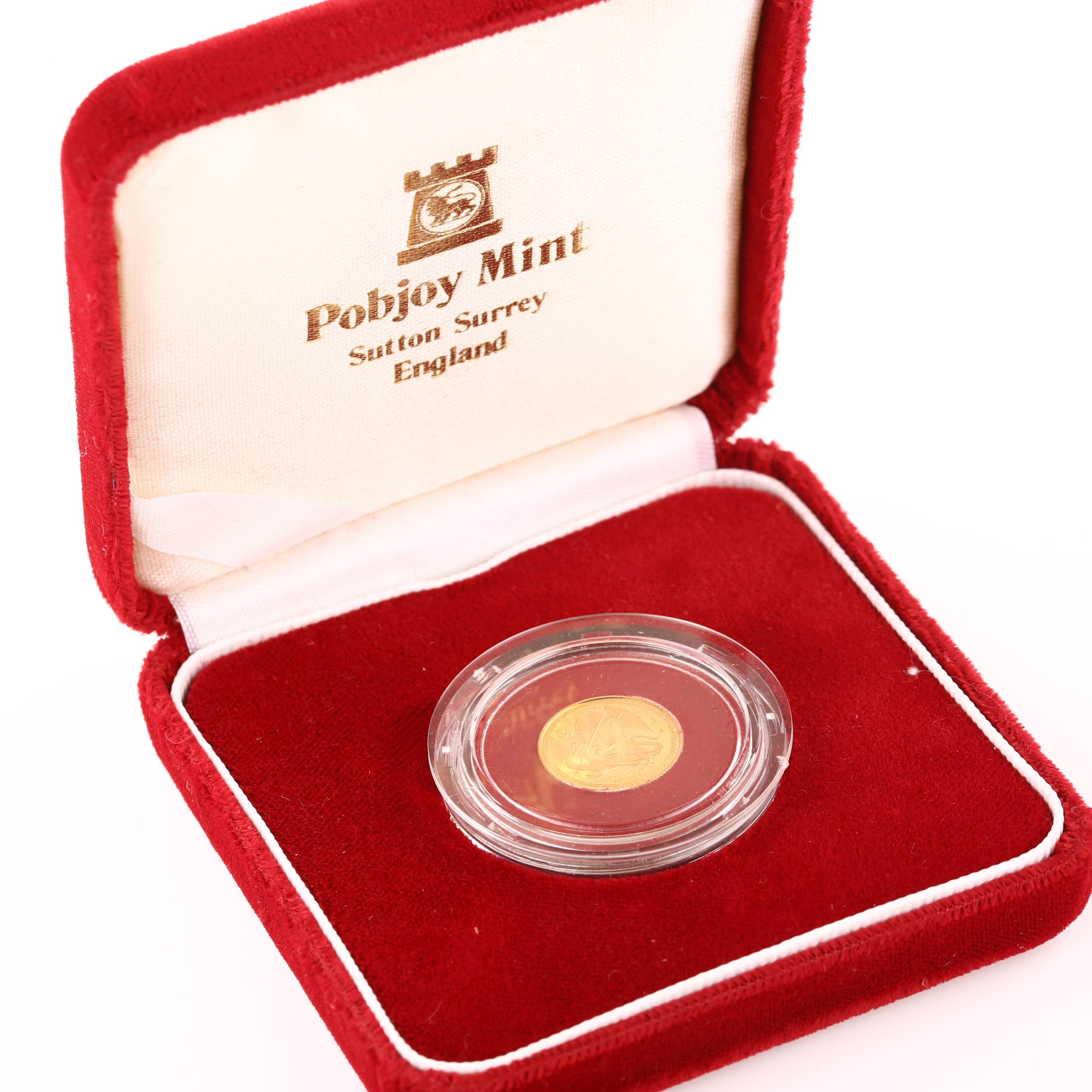 An Elizabeth II 1986 Isle of Man Angel 1/20oz fine gold coin, in Pobjoy Mint case No damage - Image 3 of 4