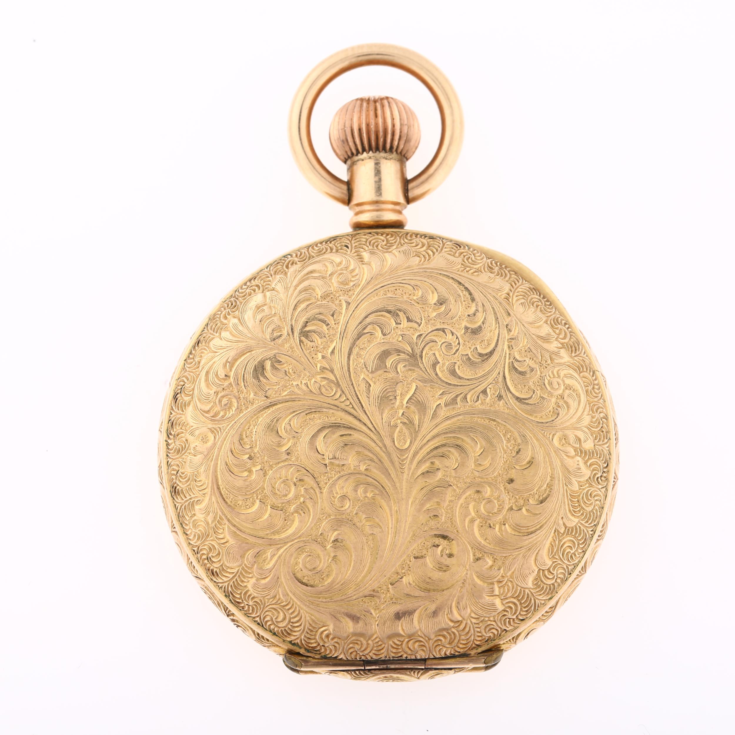 WALTHAM - an American gold plated full hunter keyless pocket watch, white enamel dial with Roman - Image 3 of 5