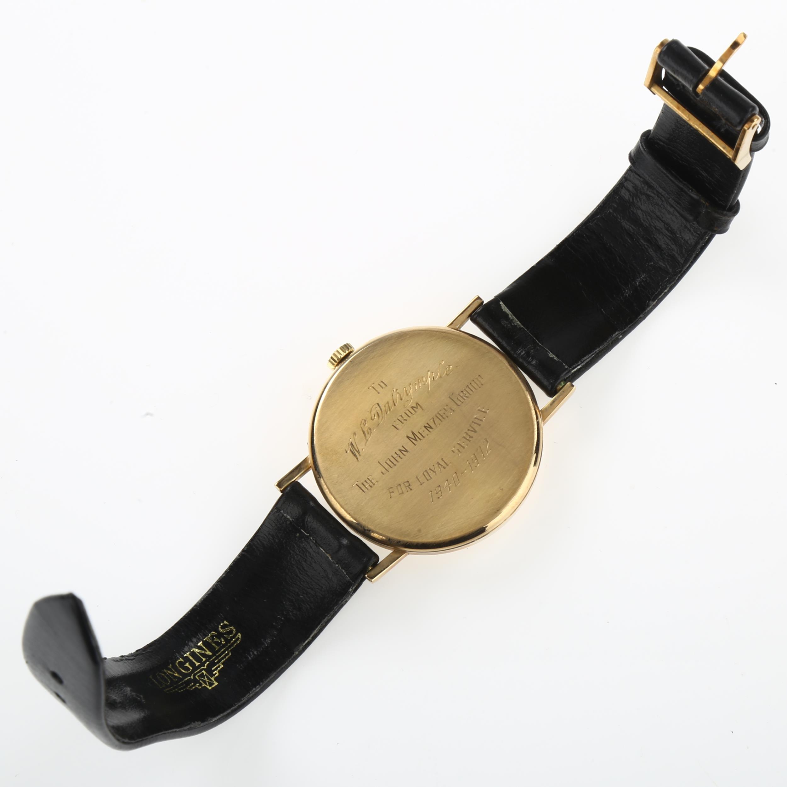 LONGINES - a 9ct gold mechanical wristwatch circa 1972, silvered dial with gilt baton hour markers - Image 3 of 5