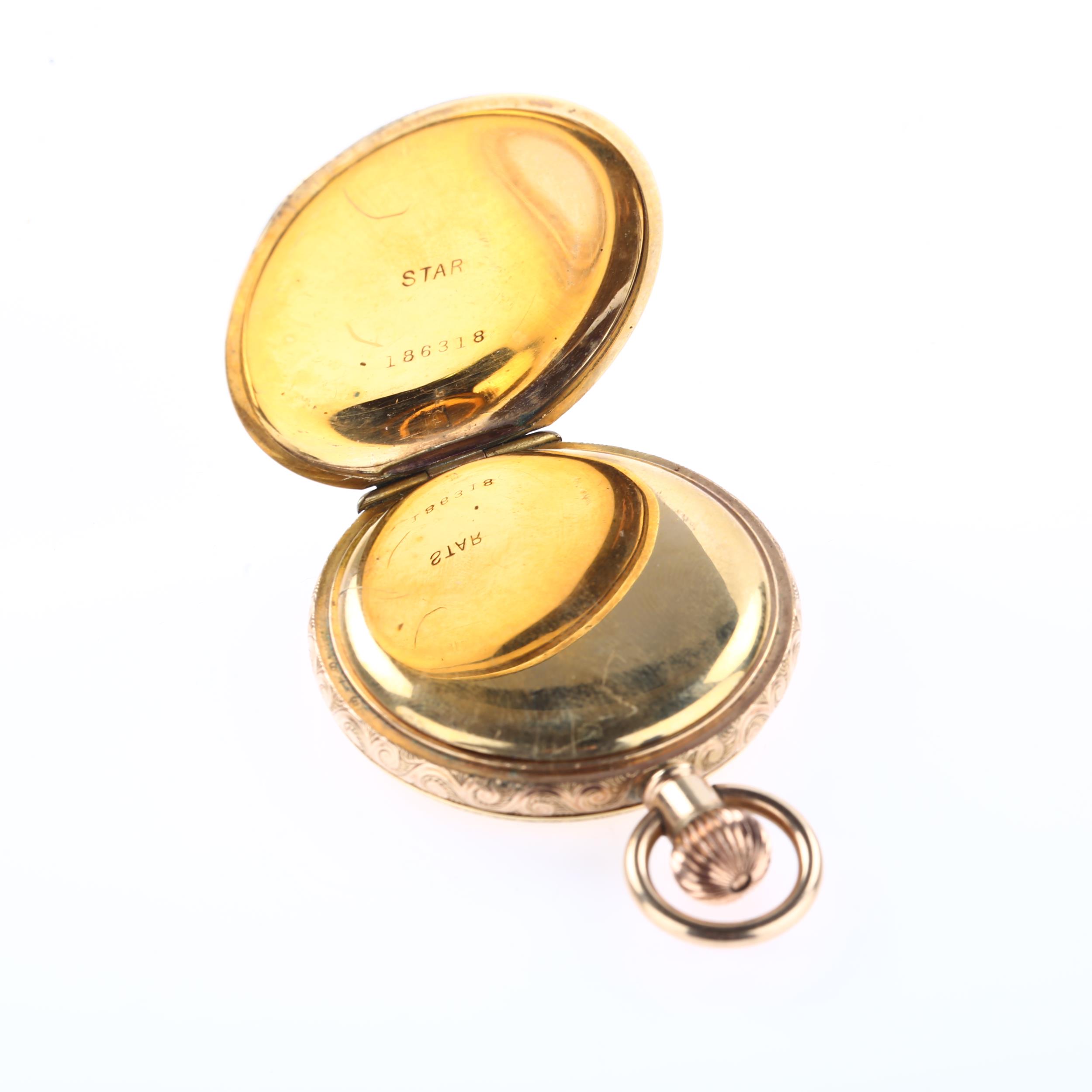 WALTHAM - an American gold plated full hunter keyless pocket watch, white enamel dial with Roman - Image 4 of 5