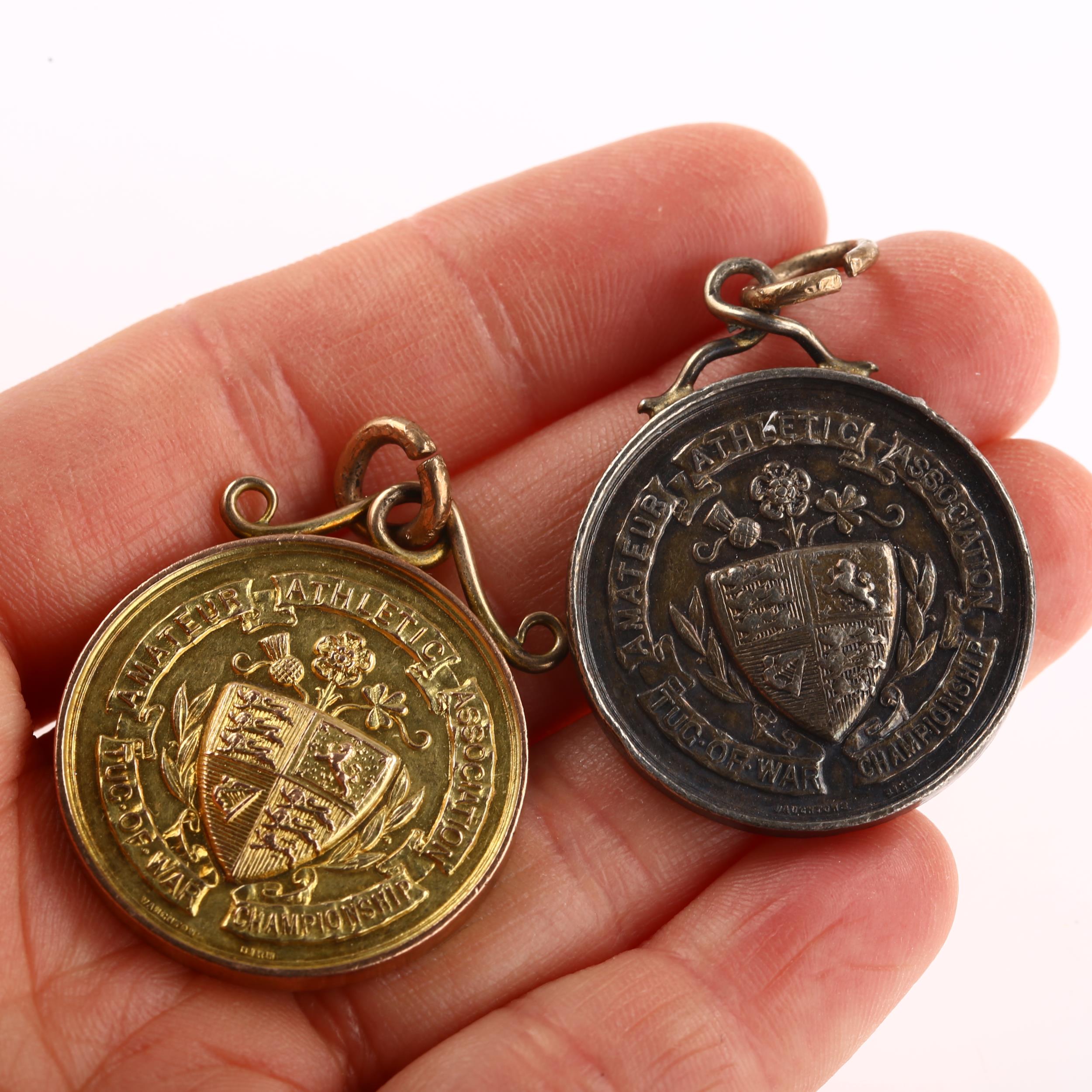 2 early 20th century Amateur Athletic Association Tug-of-War Championship medals, comprising 9ct - Image 4 of 4