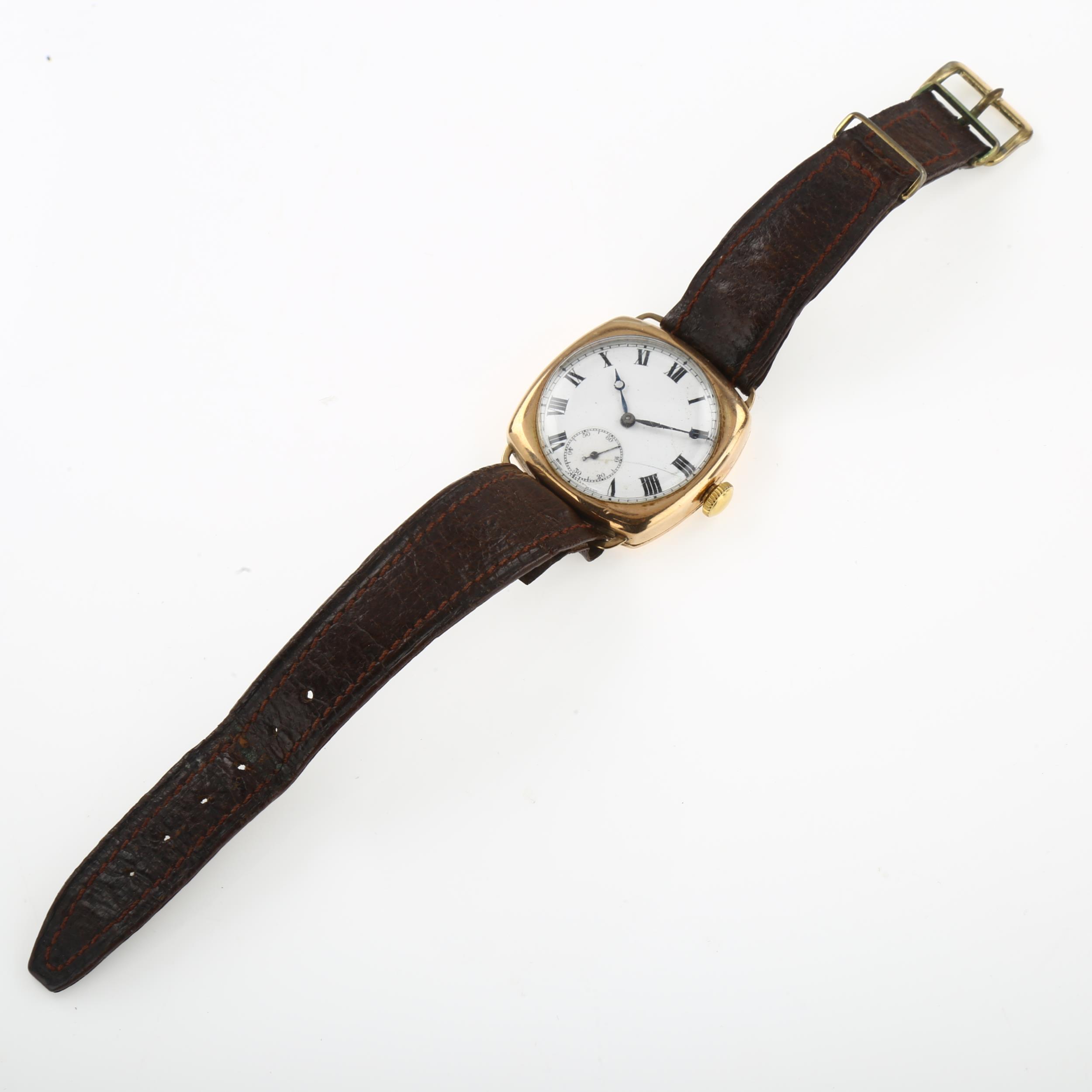 ZENITH - an early 20th century 9ct rose gold cushion cased mechanical wristwatch, circa 1925, - Image 2 of 5