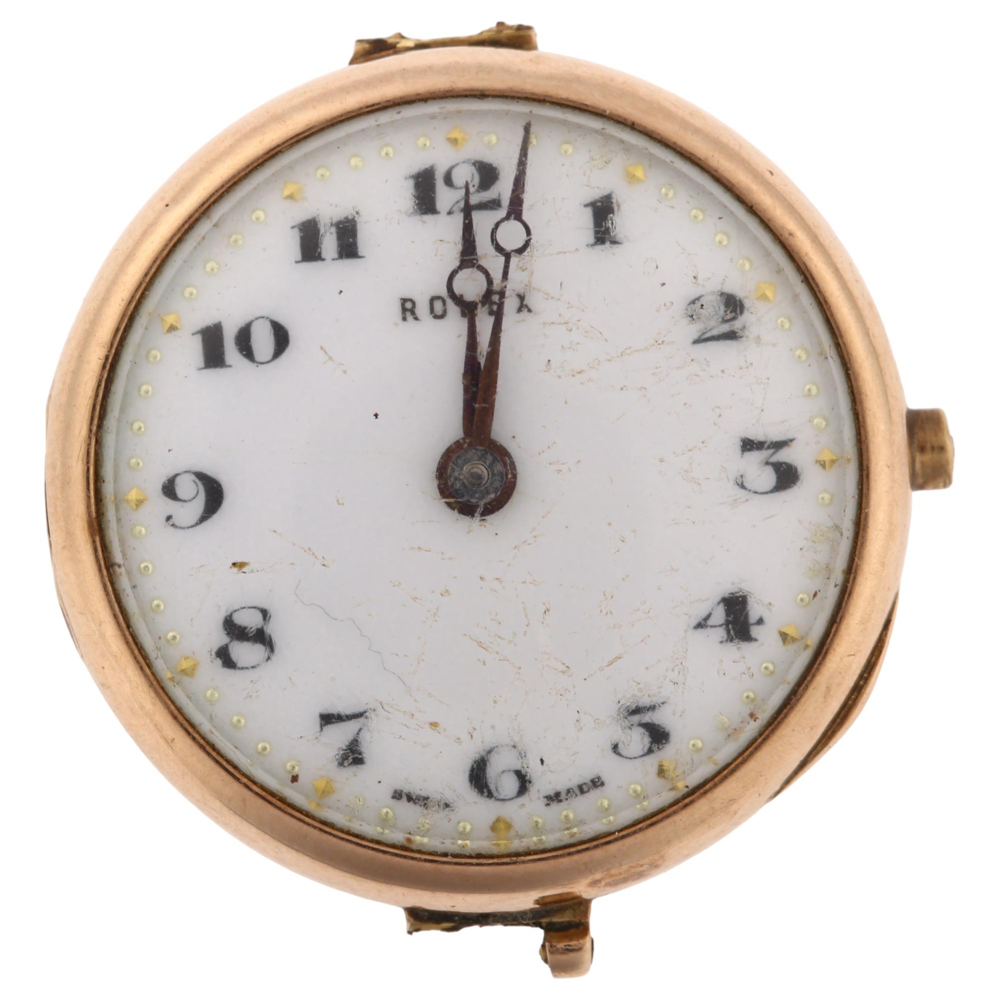 ROLEX - a First World War Period 9ct rose gold mechanical wristwatch head, white enamel dial with