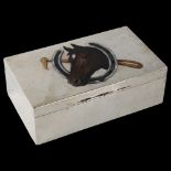 An Art Deco George V heavy gauge silver and enamel horse racing cigarette box, with hand painted