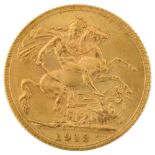 A George V 1913 gold full sovereign coin, 7.9g No damage, light wear to high points