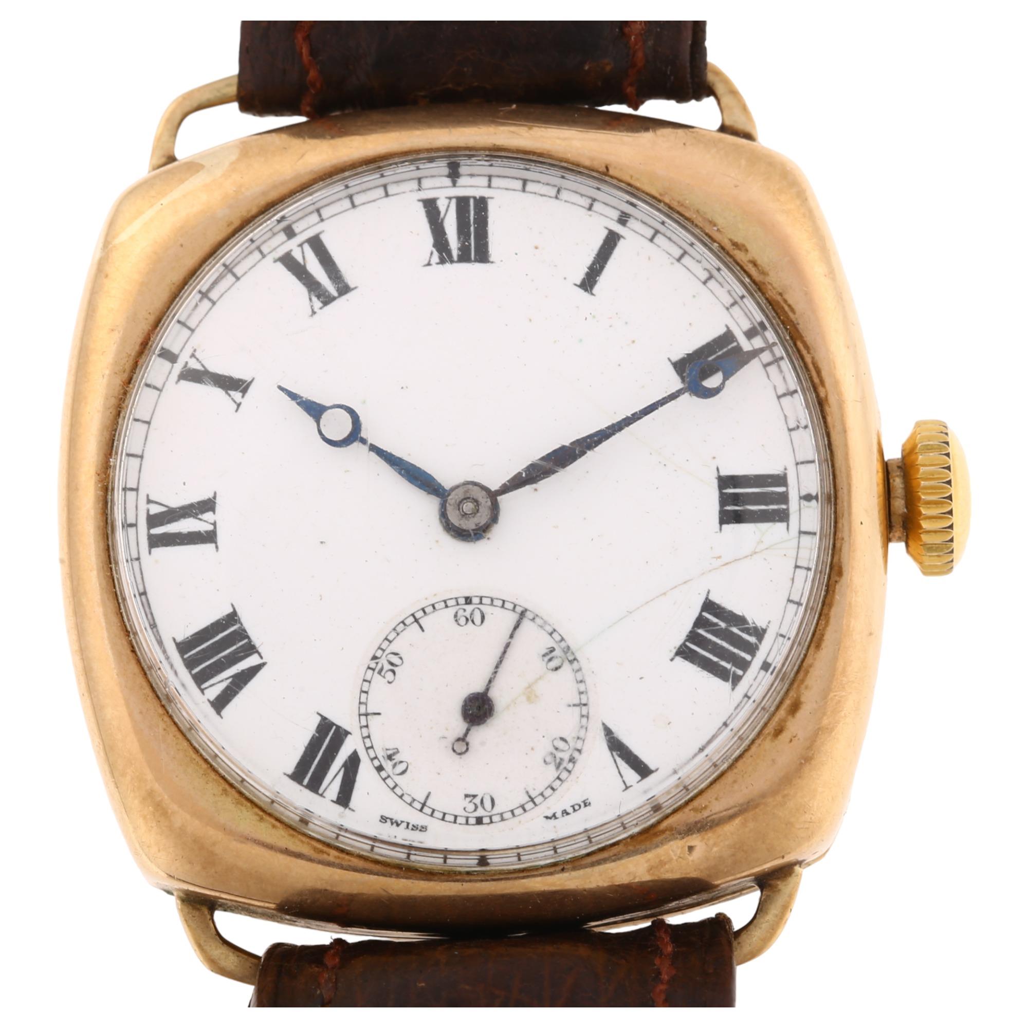 ZENITH - an early 20th century 9ct rose gold cushion cased mechanical wristwatch, circa 1925,