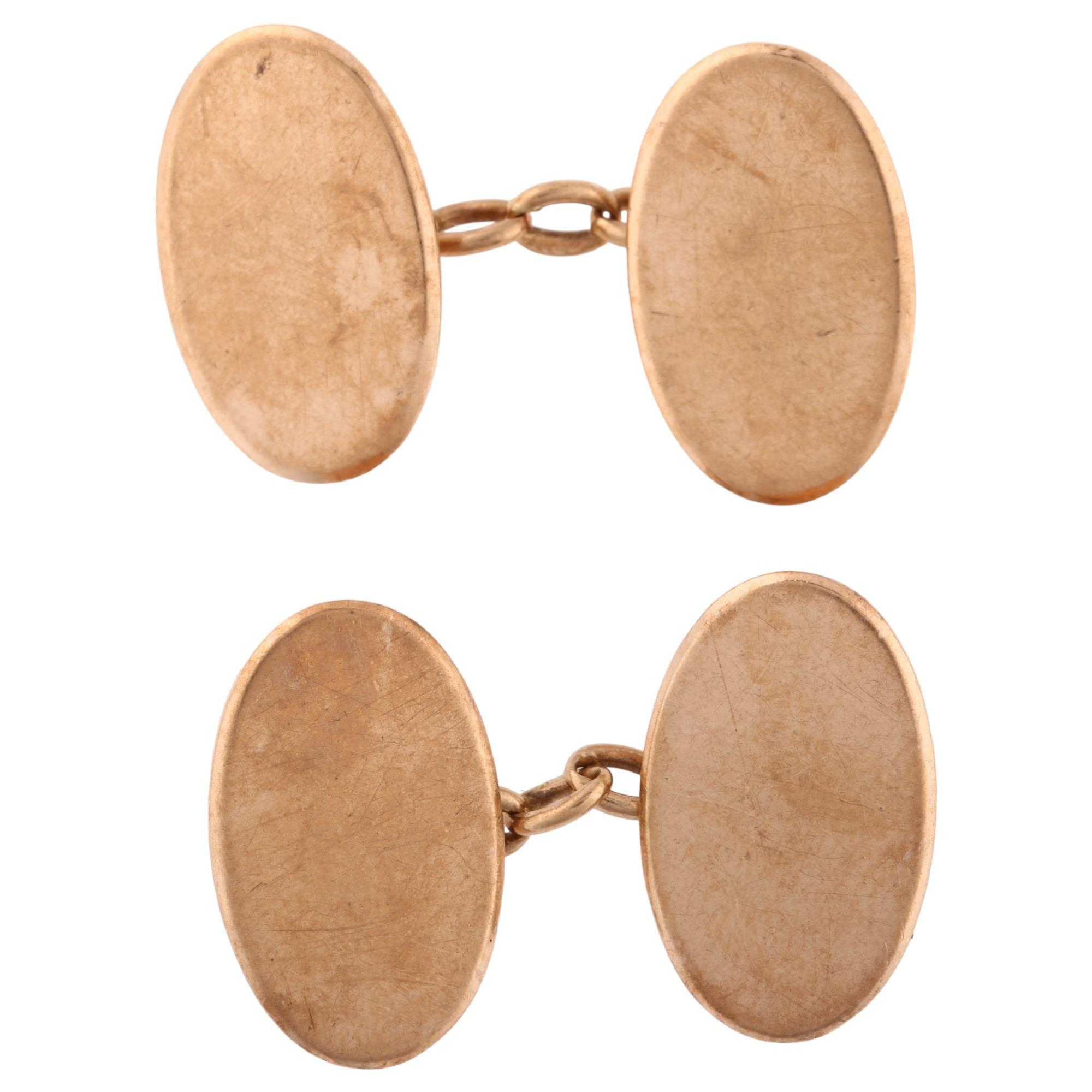 A pair of early 20th century 9ct rose gold cufflinks, plain oval panels, hallmarks Birmingham