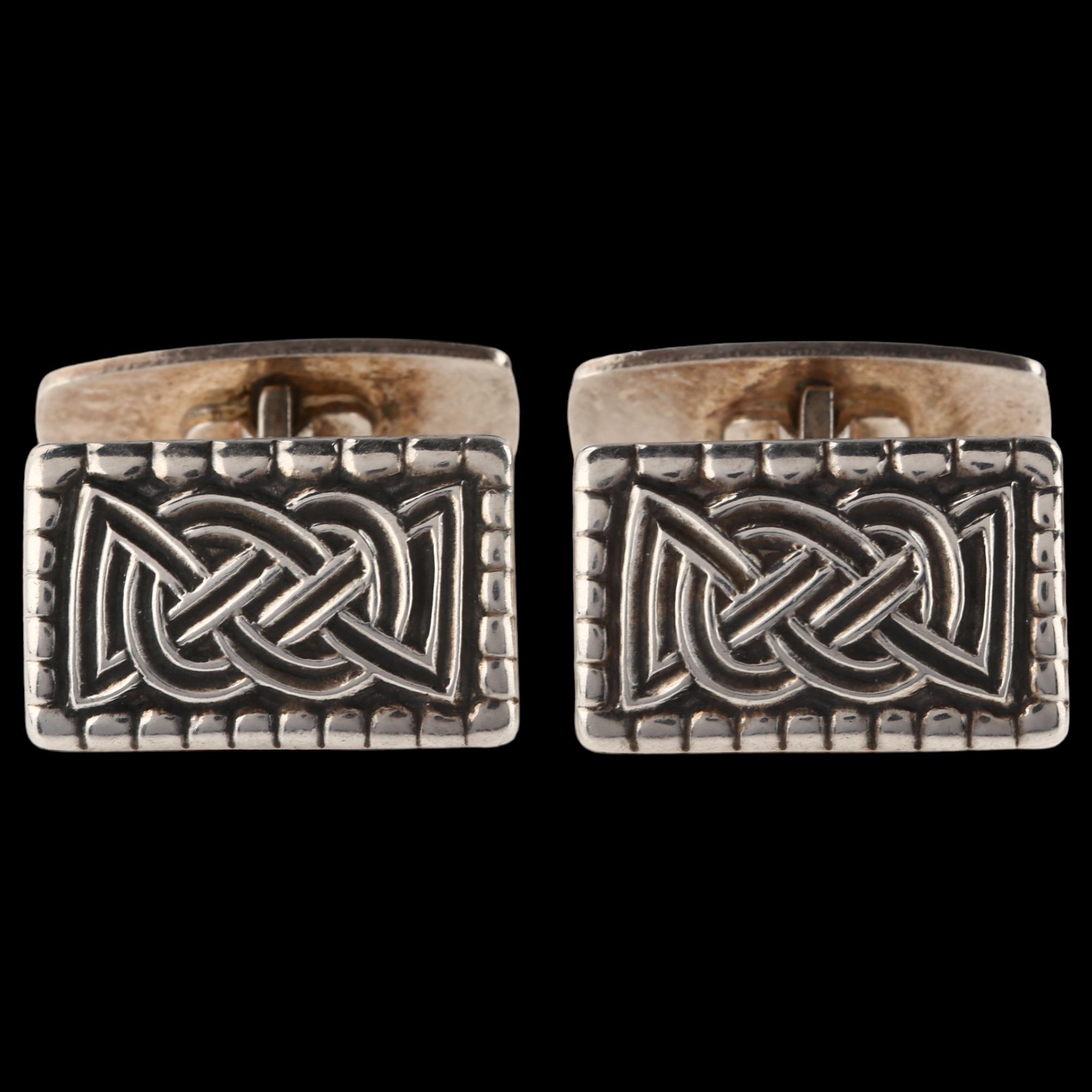 DAVID ANDERSEN - a pair of Danish sterling silver Viking Revival cufflinks, panel length 21mm, 14.4g
