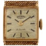 ROTARY - a lady's 9ct gold mechanical bracelet watch, circa 1970, gilded textured dial with baton