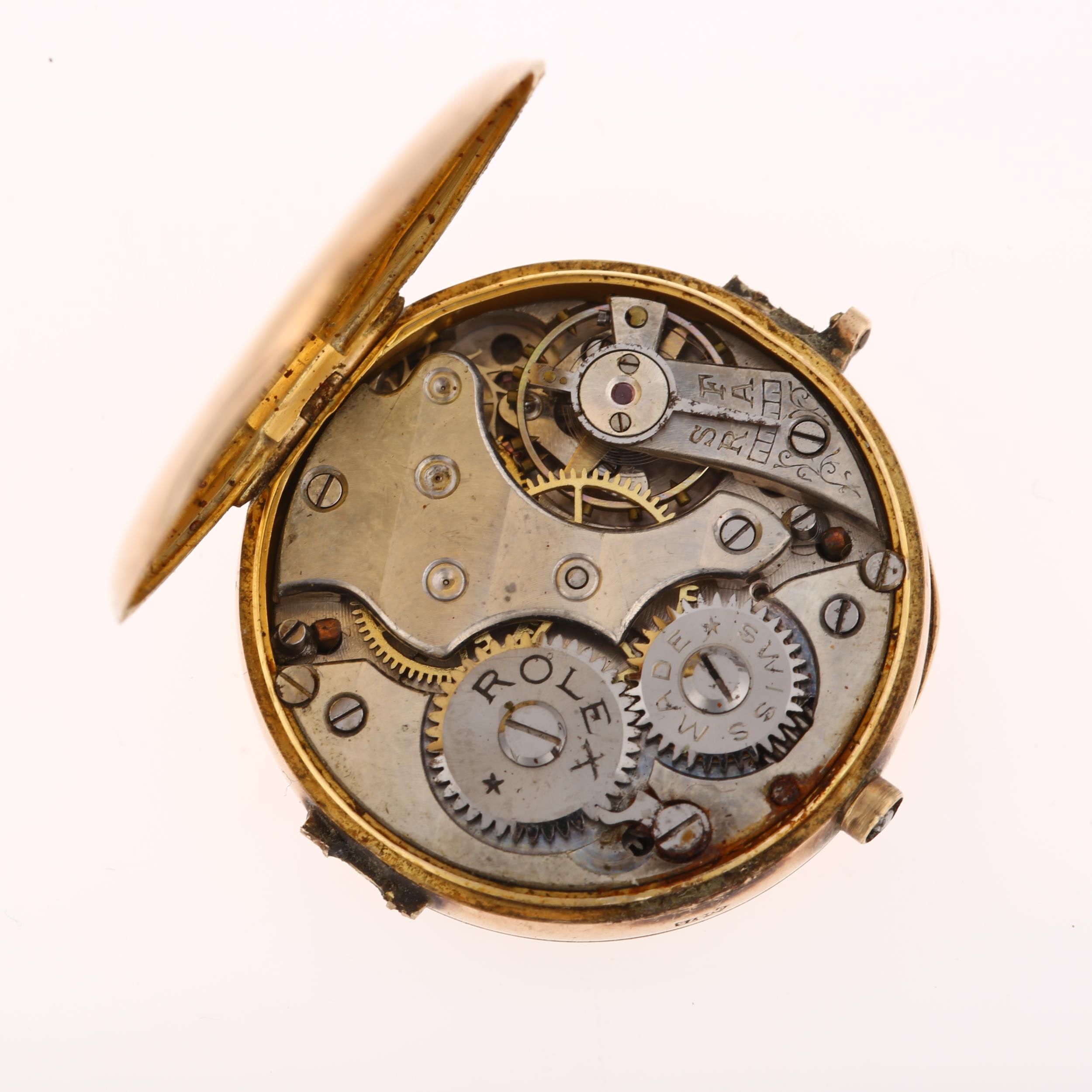 ROLEX - a First World War Period 9ct rose gold mechanical wristwatch head, white enamel dial with - Image 4 of 5