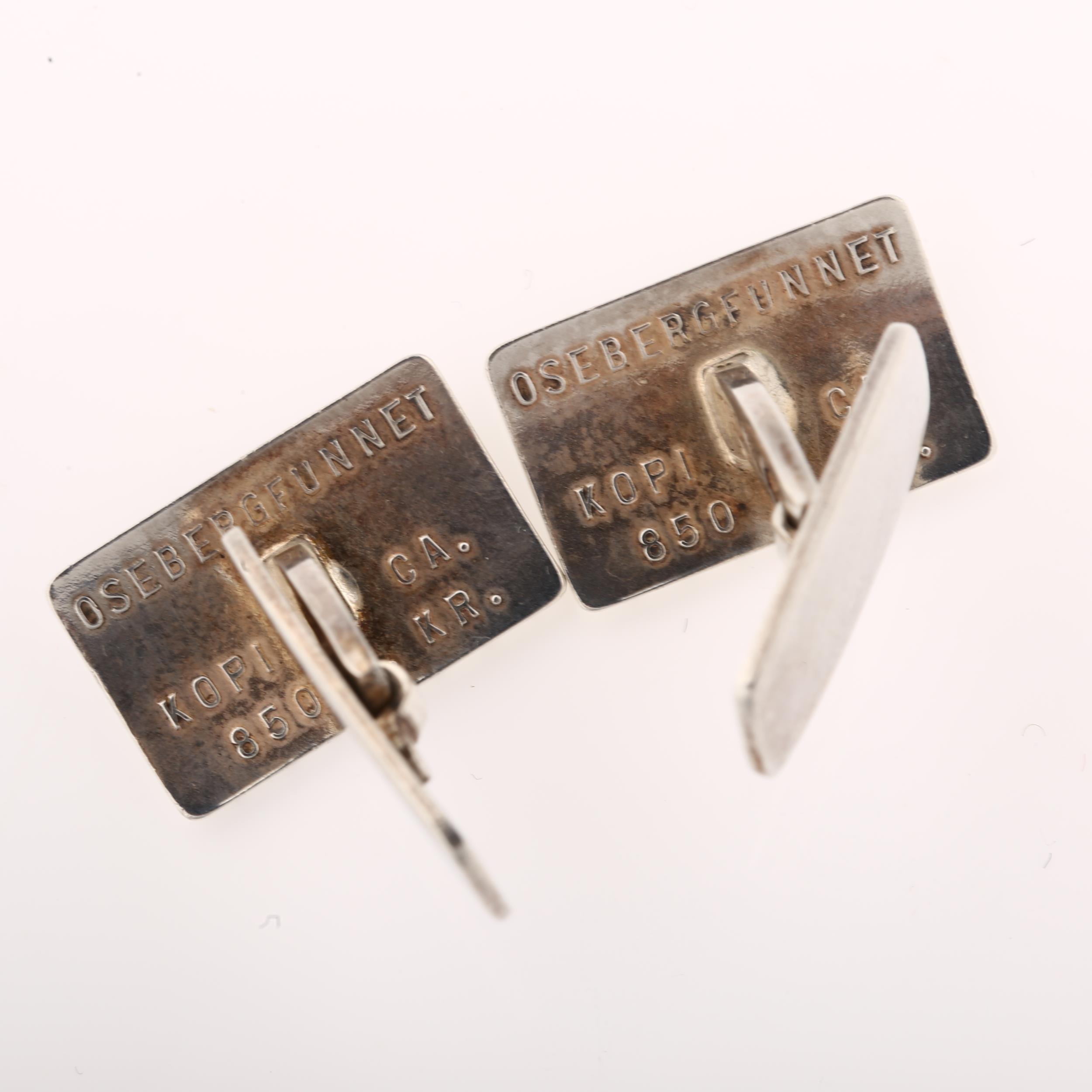 DAVID ANDERSEN - a pair of Danish sterling silver Viking Revival cufflinks, panel length 21mm, 14.4g - Image 3 of 4