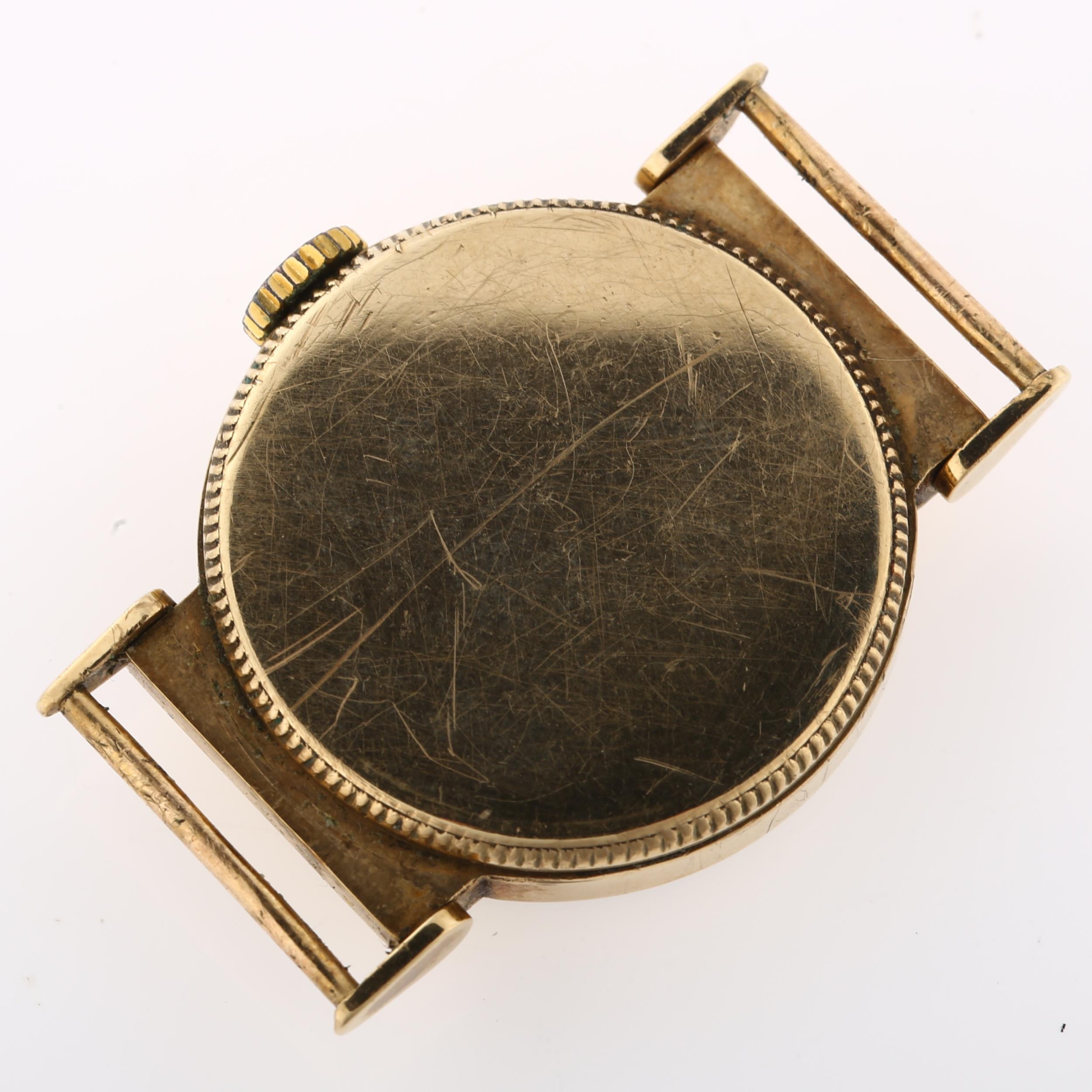 A mid-20th century 9ct gold wristwatch head, silvered dial with hand painted Arabic numerals, - Image 3 of 5