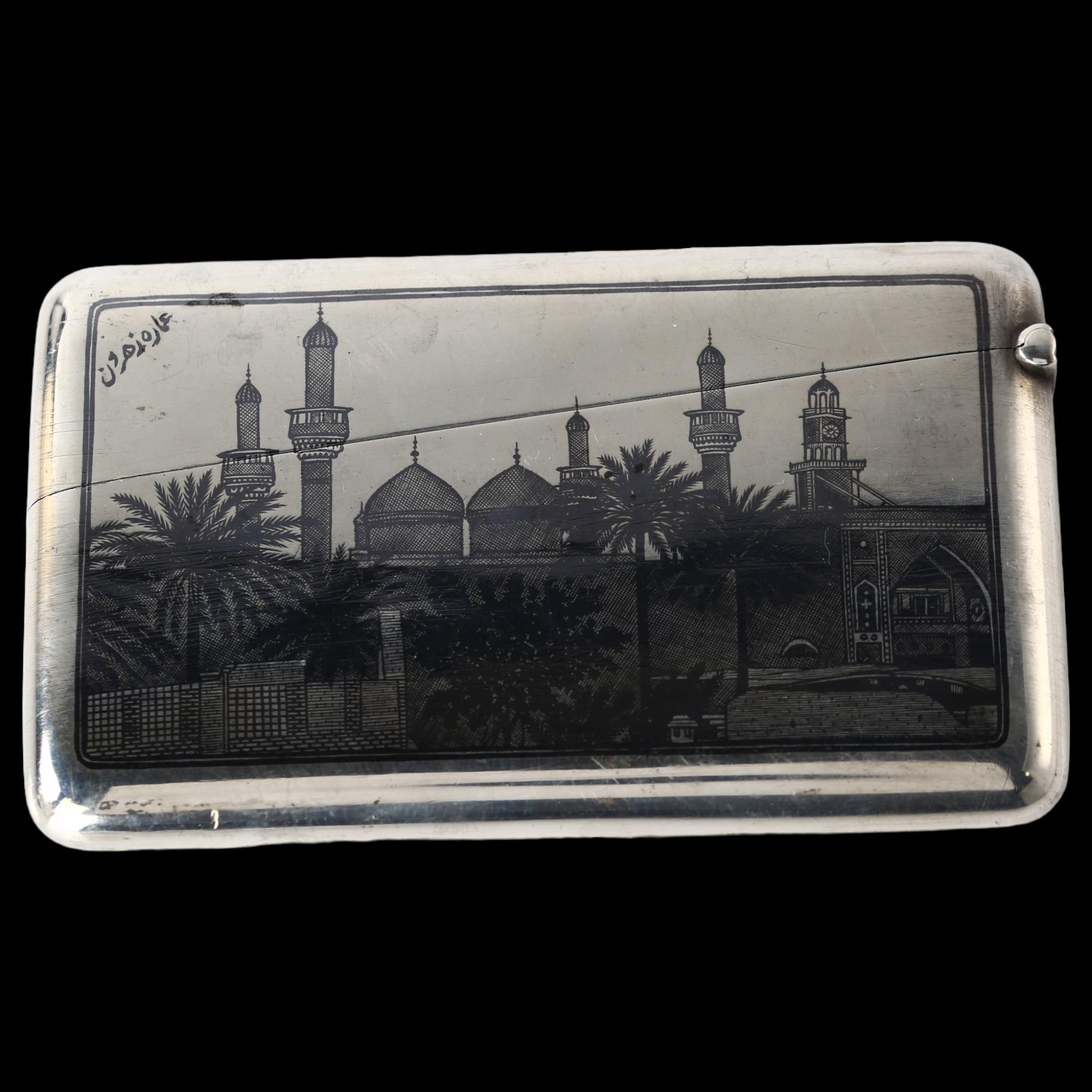 A good quality Iraqi silver and niello Royal Army Medical Corps card case, with intricate