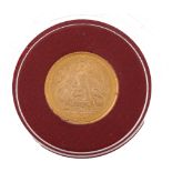 An Elizabeth II 1986 Isle of Man Angel 1/20oz fine gold coin, in Pobjoy Mint case No damage