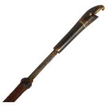 An early 20th century swagger sword stick, a 32.5cm plain blade with no maker's marks, with a carved