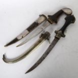 2 Moroccan Berber/Kouwmya daggers, the scabbard and handle of 1 set with marble panels (2) The stone
