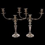 A large pair of silver plate on copper 2-branch candelabras (1 sconce missing), H49cm