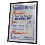 "Parkins Bathing Pool Hastings", an advertising sign for Parkins, Europe's Finest Bathing Pool Now