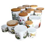 Portmeirion Botanic Garden storage jars of various sizes, with wooden lids, tallest 21cm, and 6
