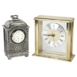 A Royal Selangor pewter carriage clock, and a London Clock Company quartz mantel clock (2)