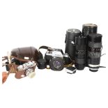 A quantity of Vintage cameras and equipment, including a Nikon F, Nippon Kogaku camera, serial no.