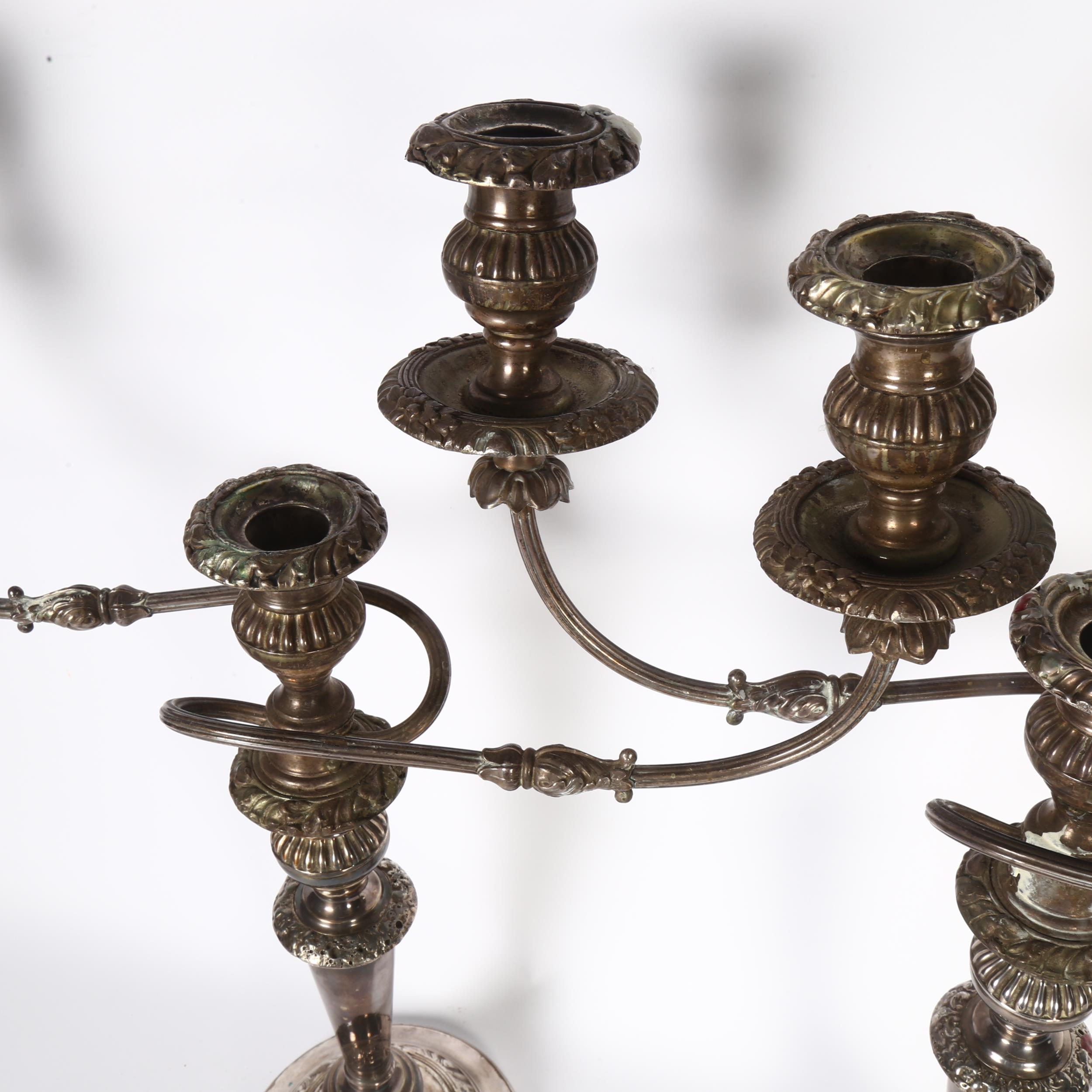 A large pair of silver plate on copper 2-branch candelabras (1 sconce missing), H49cm - Image 2 of 2