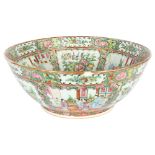 Antique Chinese porcelain famille verte bowl, 33.5cm, chips to the rim