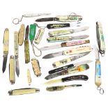 A collection of folding pocket knives, all place named, including the Isle of Wight, Black Horse