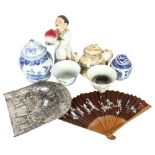 A selection of Japanese and Chinese items including a crumb tray with bamboo design, L21cm, bowls,