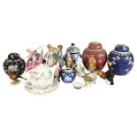 Art Deco and other figures, teapot, ginger jars etc