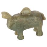 A Chinese carved green jade elephant pendant, incised decoration, possibly Ming Dynasty, H4cm Good