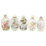 5 Chinese interior painted glass snuff bottles