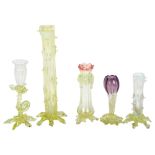 A group of 5 items of Victorian thorn glass, including a crocus design specimen vase, largest height