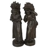 A pair of late Victorian Continental large spelter figures of harvesting crops, H51cm (2)