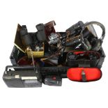 A quantity of Vintage cameras and binoculars, including a Kodak Instamatic 233 camera, an Ilford