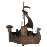 A Goberg metal smoker's companion in form of Viking ship, makers mark to base, height 30cm