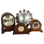 A group of 4 clocks, including a dome-top mantel clock with 2-train movement, 29cm, 2 other mantel