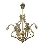 A 4-branch brass ceiling light fitting, with floral decoration, drop 82cm Overall condition is good,