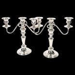 A pair of silver plate on copper 2-branch table candelabras with bead edge, H28cm