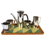 A Vintage Best British Masters chromium plate coffee pot, and associated jugs, on a Vintage tray,