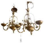 A pair of gilt-metal 3-branch chandeliers, with floral decoration, 34cm across