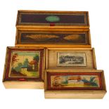 Tunbridge Ware - A collection of white wood boxes circa 1820s, to include a pencil box "Present from