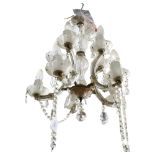 A Vintage 5-branch glass chandelier, with strands of lustres and drops, approx diameter 37cm