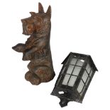 A cast-iron Scottie dog doorstop, 38cm, and a porch light