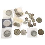 Various pre-1947 British coins, including crowns and thru'pences