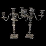 A large pair of 4-branch table candelabras and sconces, H45cm