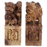 A pair of large Chinese soapstone dog of fo seals, H21cm