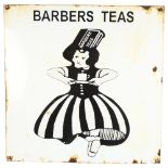 A monochrome enamel advertising sign "Barbers Teas", W43cm