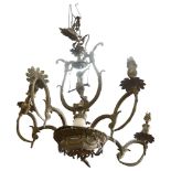 A cast gilt-metal 5-branch chandelier with cherub support, 53cm across